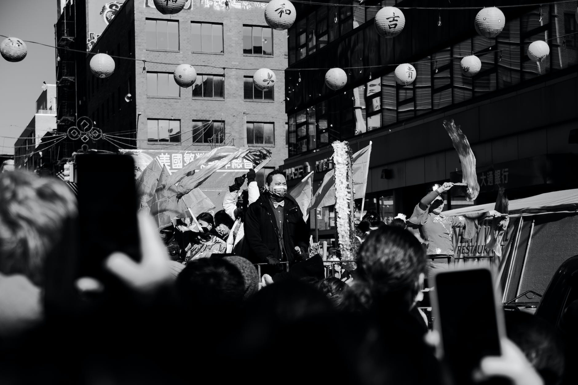 crowds in the streets during a festival