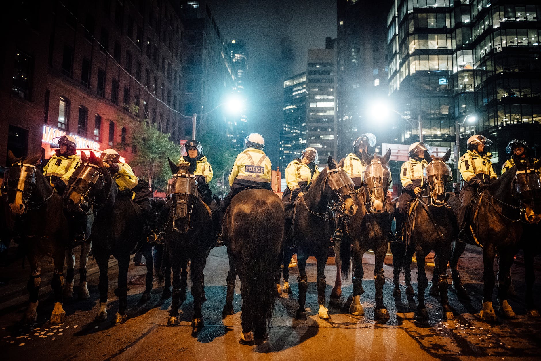 group of policemen on horse