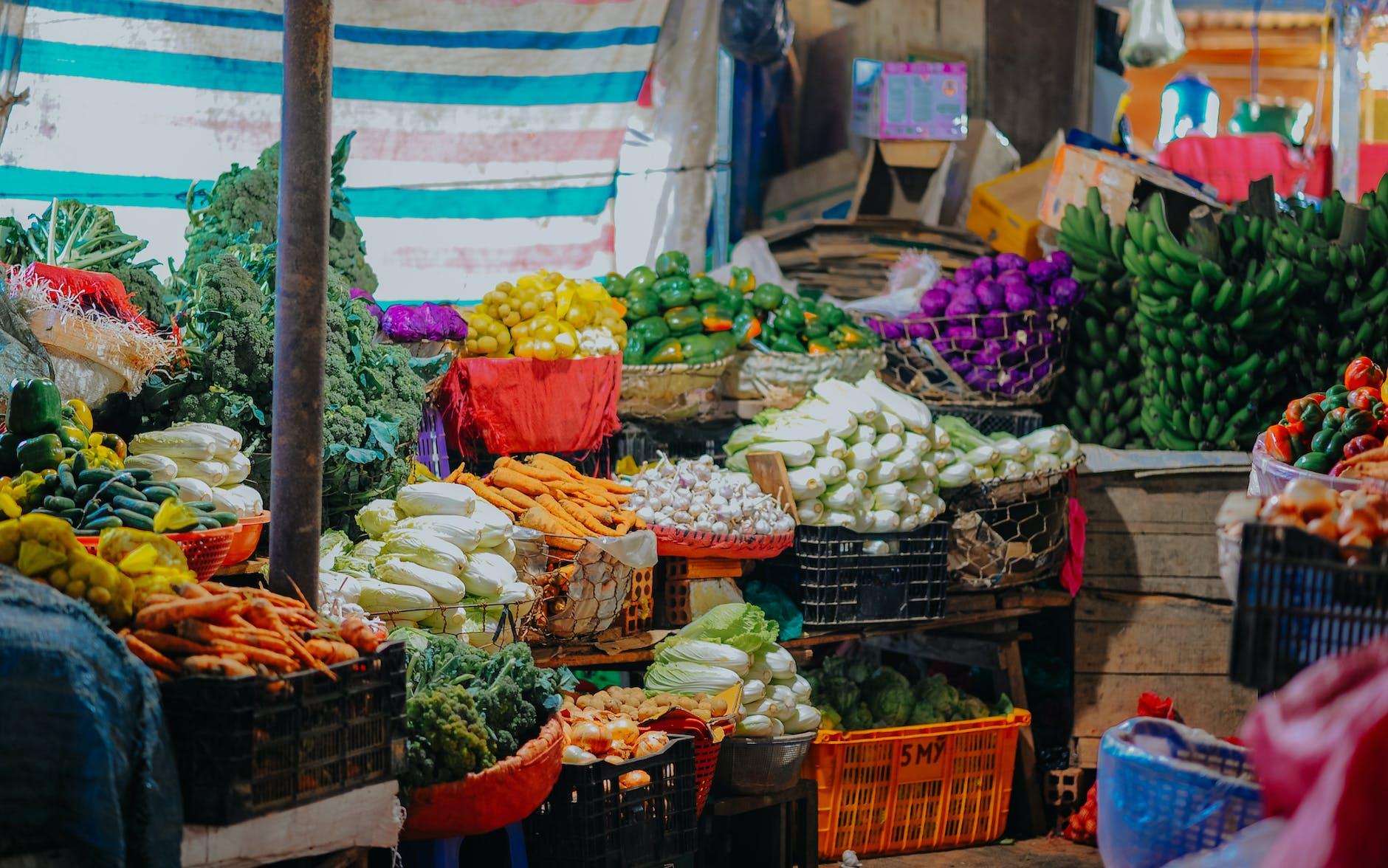 assorted vegetables on crates