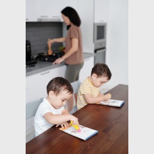 kids drawing in kitchen