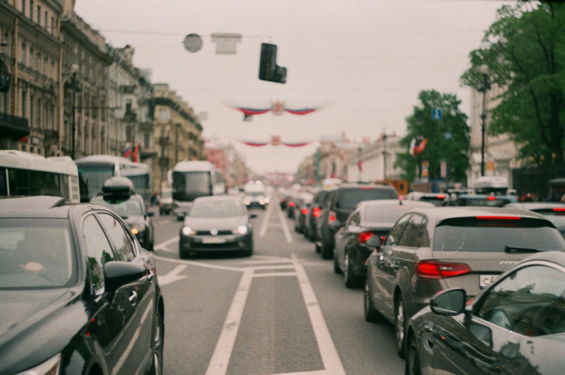 several cars on road